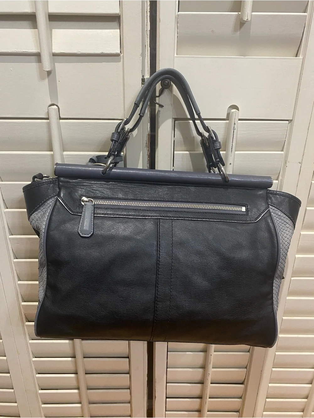 Rare Coach Pinnacle Louise Erin  Black & Gray Leather Satchel with Python detail